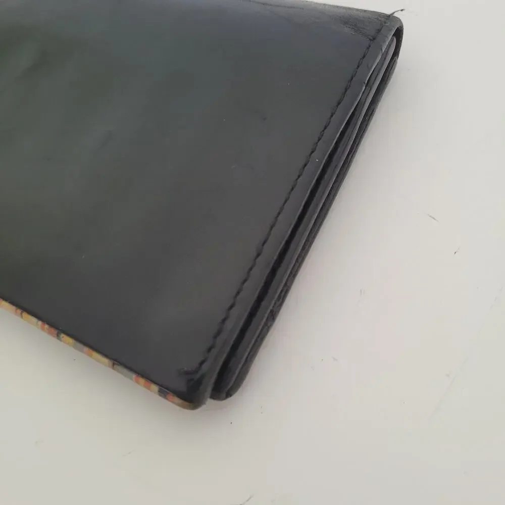 Paul‎ Smith Designer Checkbook Card Bill Holder Wallet Black Bifold Leather Long